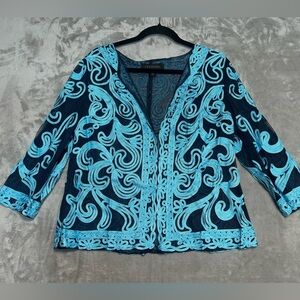 T&W Designs Sheer Cardigan Jacket Black Blue Women’s Large